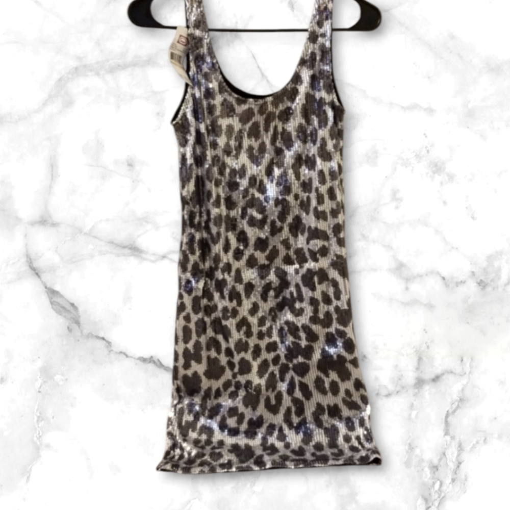 Ecko Unlimited Sequins Tank Dress Animal Print Mini Women SZ XL Party Dress NWT